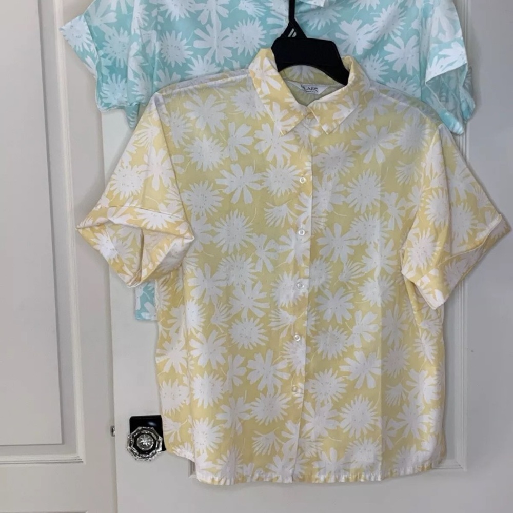 Set Of 2 Vintage Blair Women’s Floral Print Button Up Short Sleeve Blouse - Picture 4 of 13
